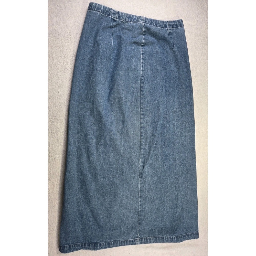 Eddie Bauer Vintage Y2K 90s Long Denim Skirt Petite 8 Button Front Midi Jean - Picture 3 of 7